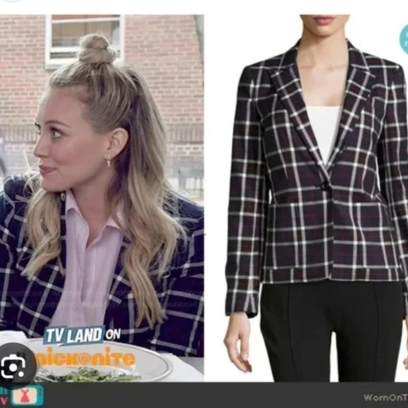 Alice + Olivia Savetta Plaid Lamb Leather Elbows Blazer Hilary Duff In Younger - Picture 2 of 8